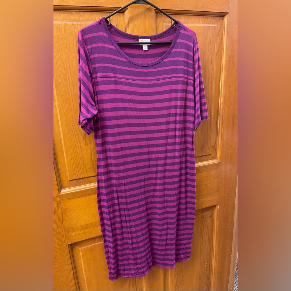 LuLaRoe Julia dress. New without tags. Purple & pink stripes.
